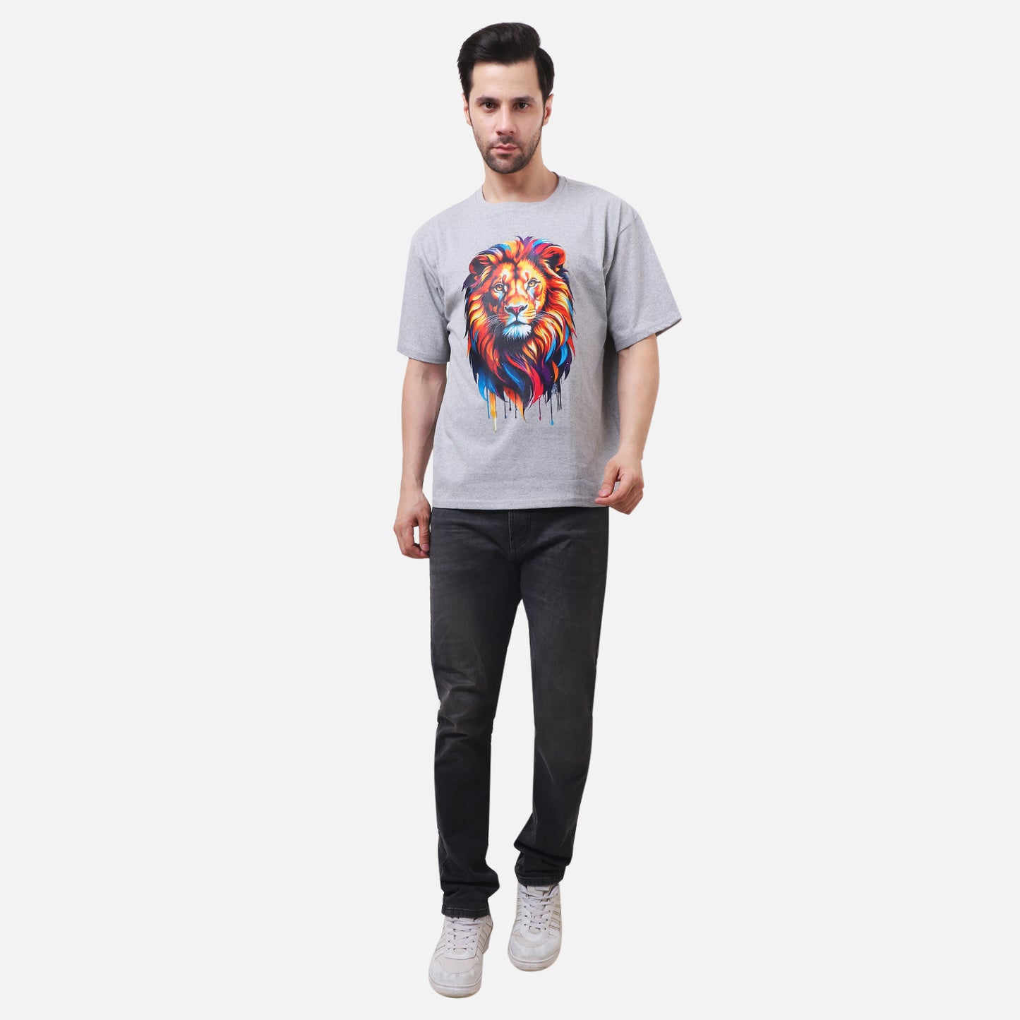 Grey Lion Face Graphic T-Shirt,"Wear the Roar — Walk Like a King."