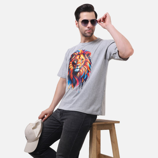 Grey Lion Face Graphic T-Shirt,"Wear the Roar — Walk Like a King."