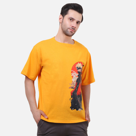 Naruto Oversized T-Shirt Yellow Anime Graphic Tee for Men
