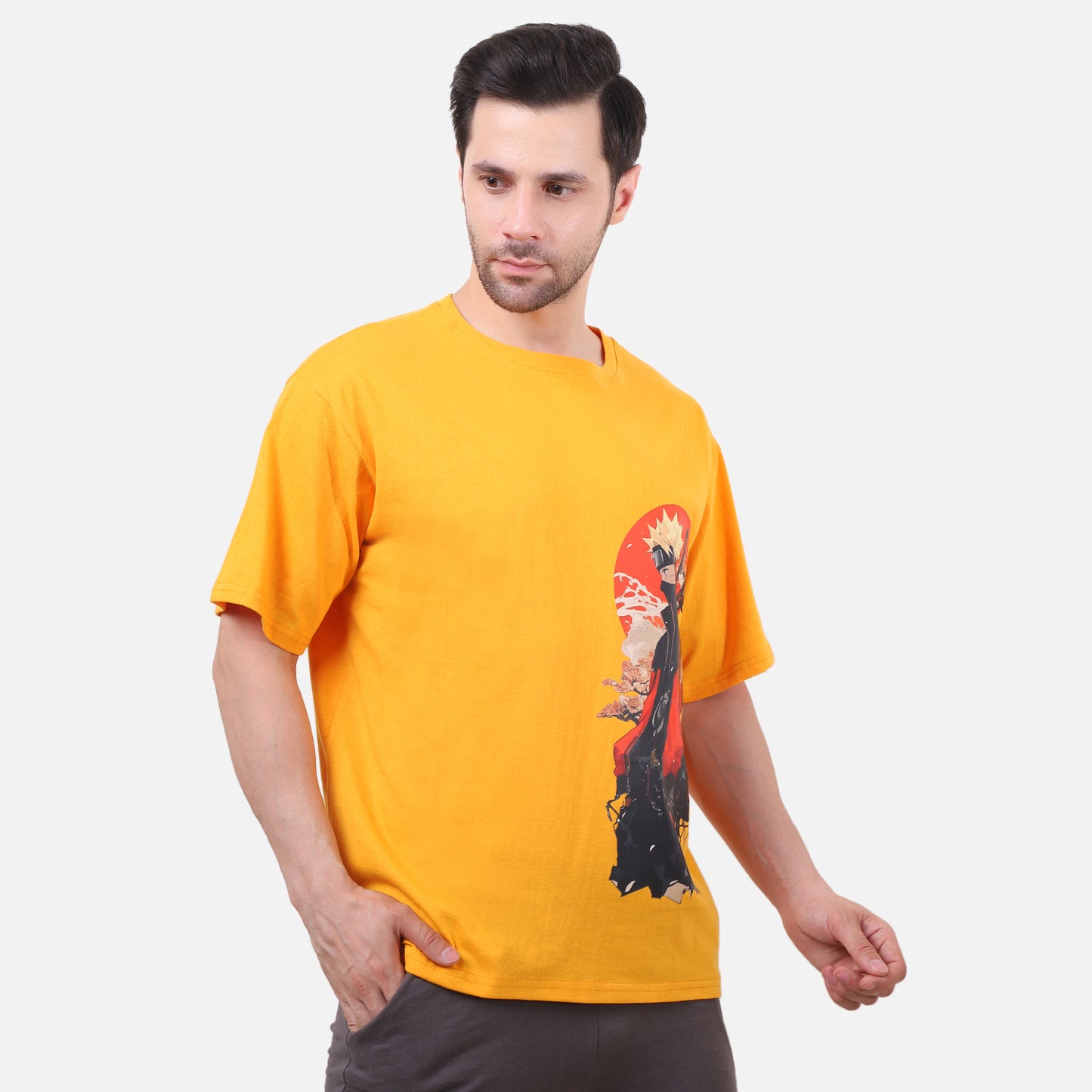 Naruto Oversized T-Shirt Yellow Anime Graphic Tee for Men