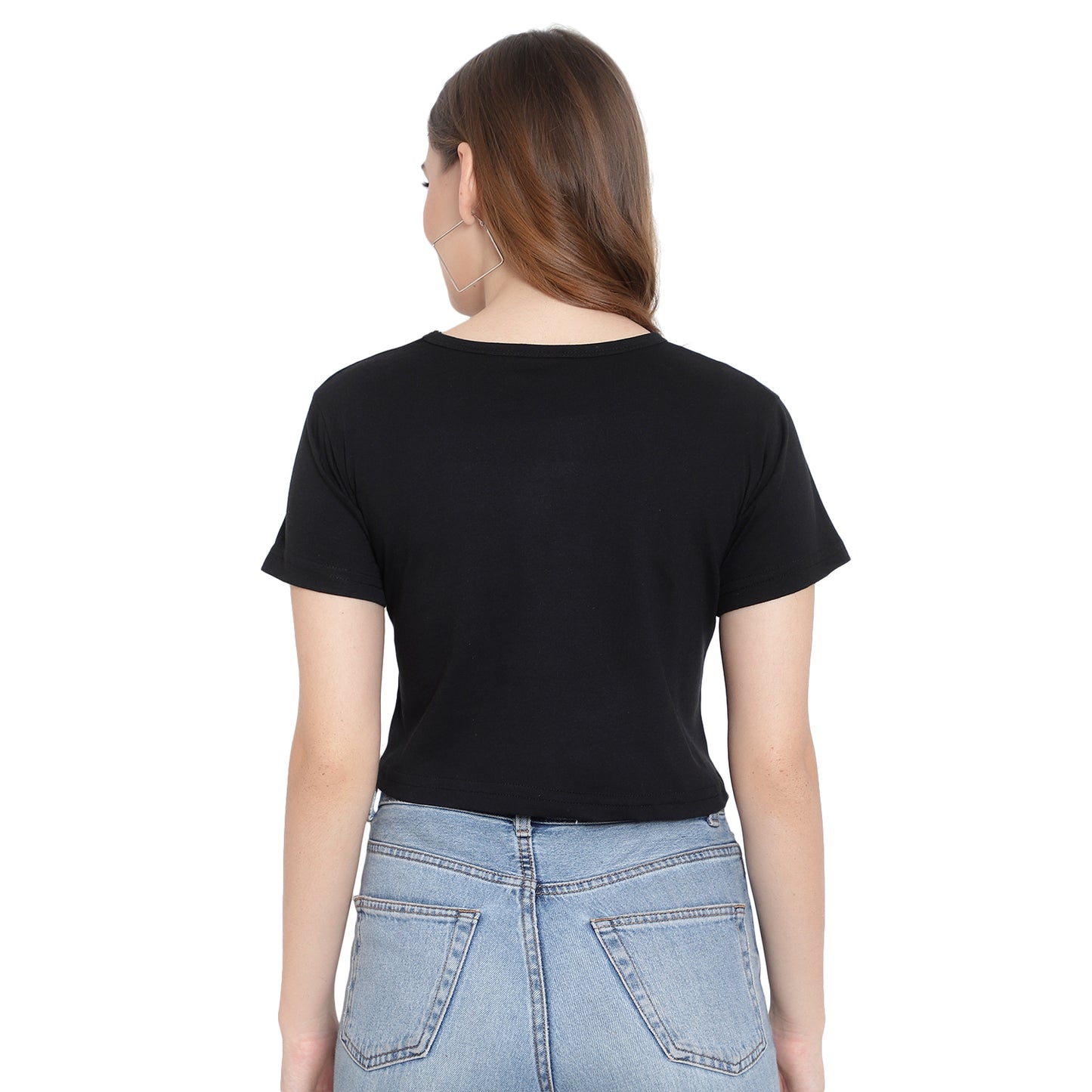 Women's Black Printed Crop Top | Trendy Cotton T-Shirt | Casual & Stylish Wear