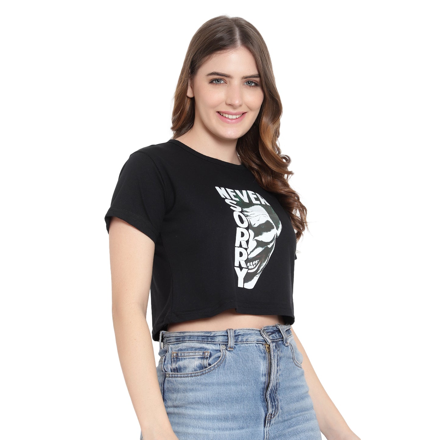 Women's Black Printed Crop Top | Trendy Cotton T-Shirt | Casual & Stylish Wear