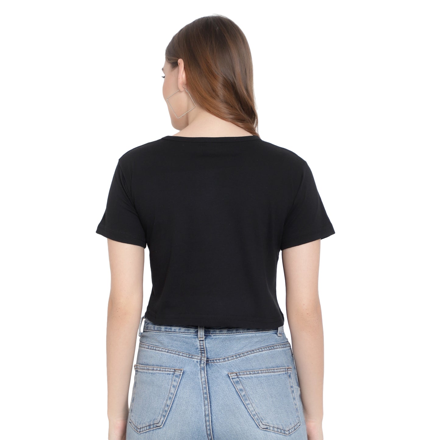 Women Black Printed Crop Top – Half Sleeves Cotton T-Shirt