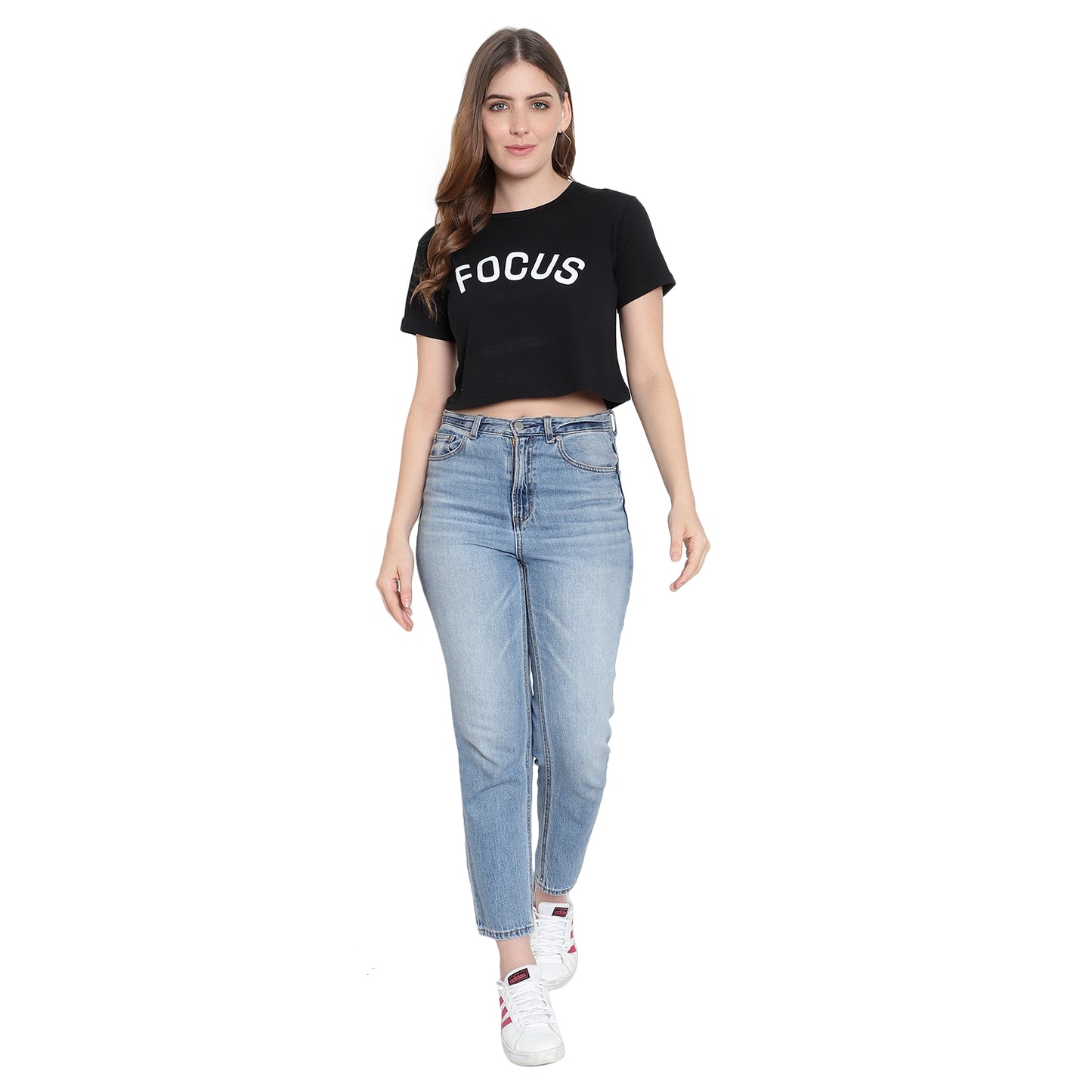 Women’s Pure Cotton Printed Crop Top – Black