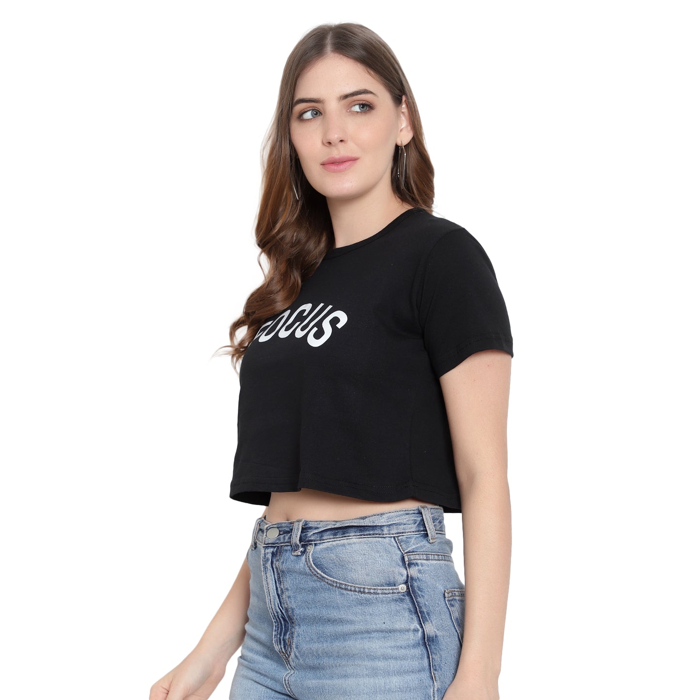 Women’s Pure Cotton Printed Crop Top – Black