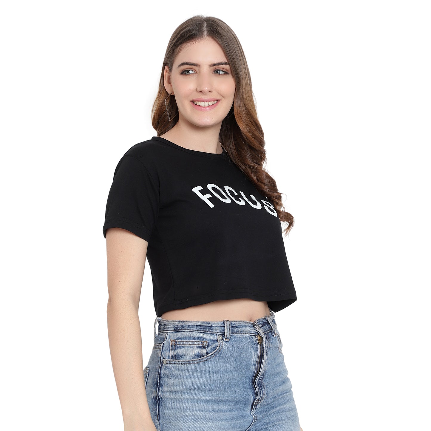 Women’s Pure Cotton Printed Crop Top – Black