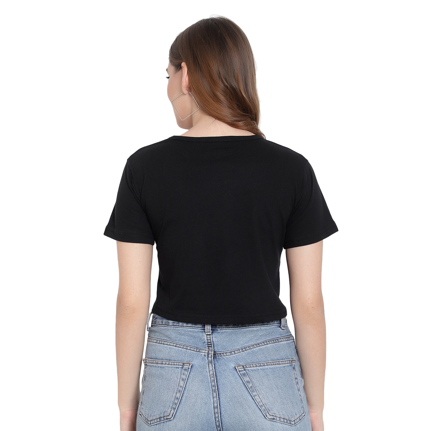 Women's Printed Crop Top | Black Cotton T-Shirt