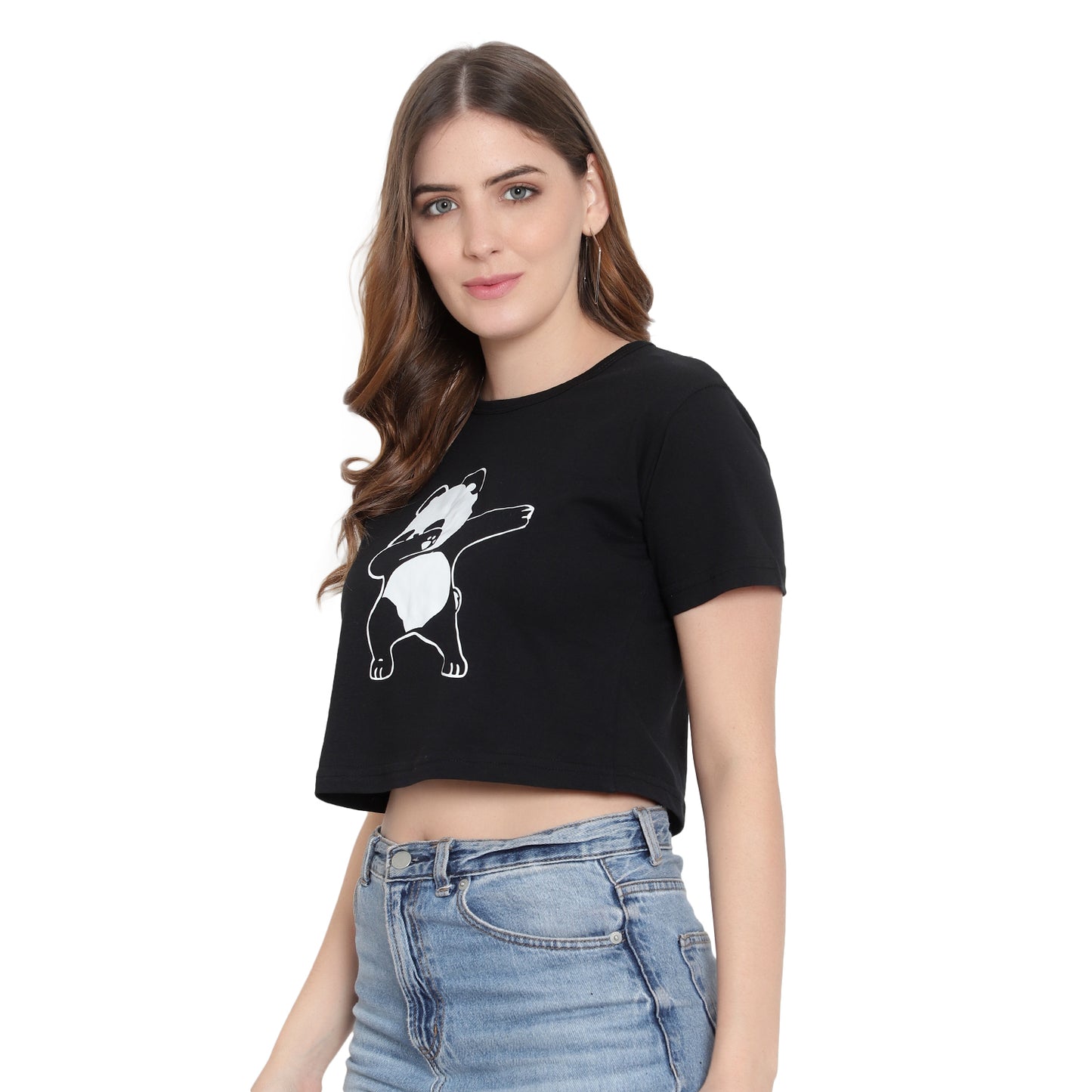 Women's Printed Crop Top | Black Cotton T-Shirt