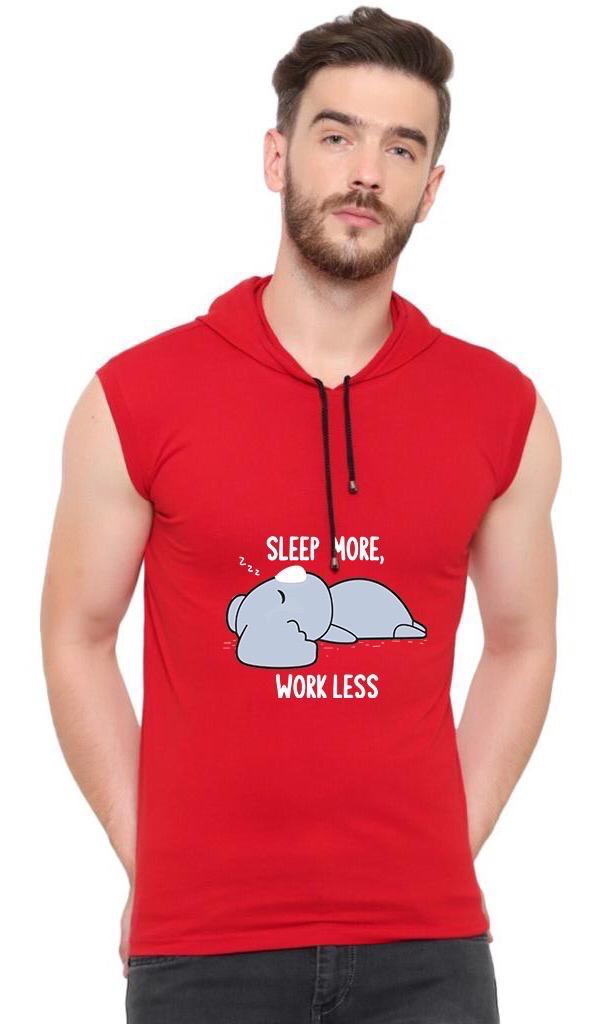 Men’s Red Printed Sleeveless Hoodie T-Shirt – Pure Cotton Sportswear