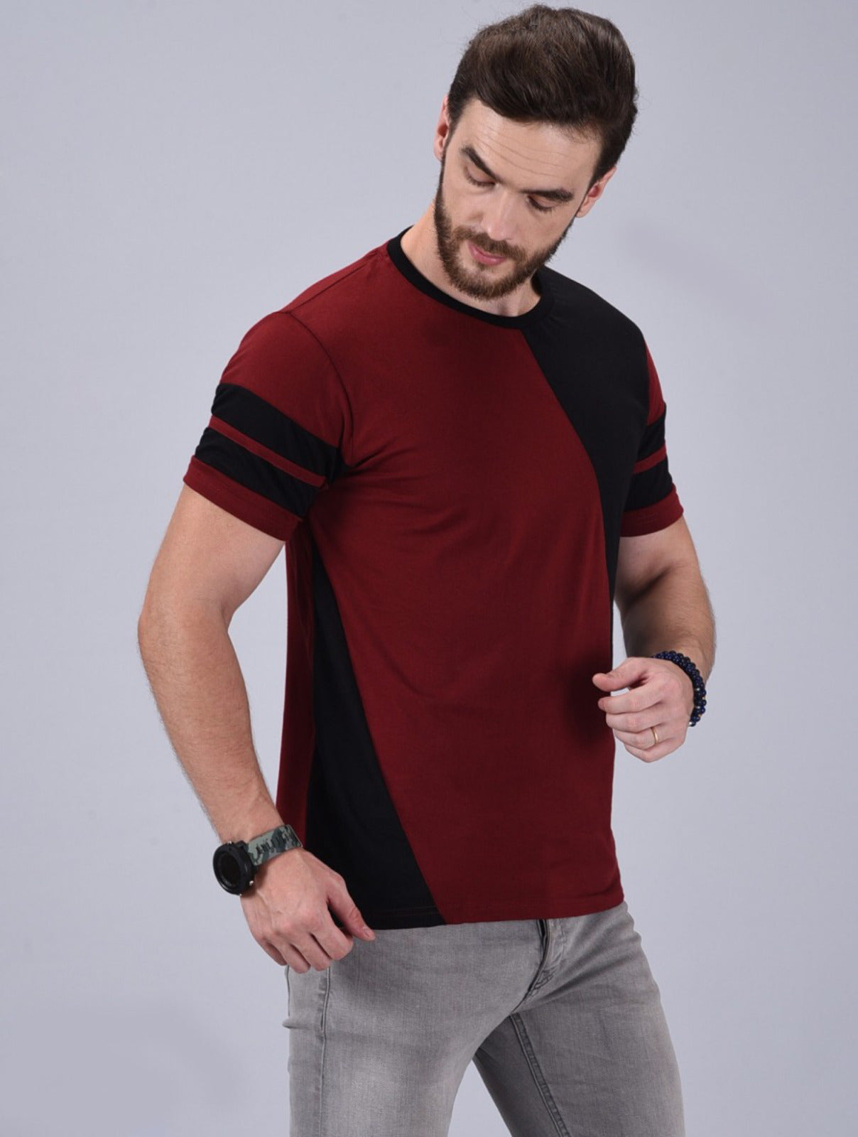 Men's Maroon Half Sleeves Cotton T-Shirt – Modern & Trendy