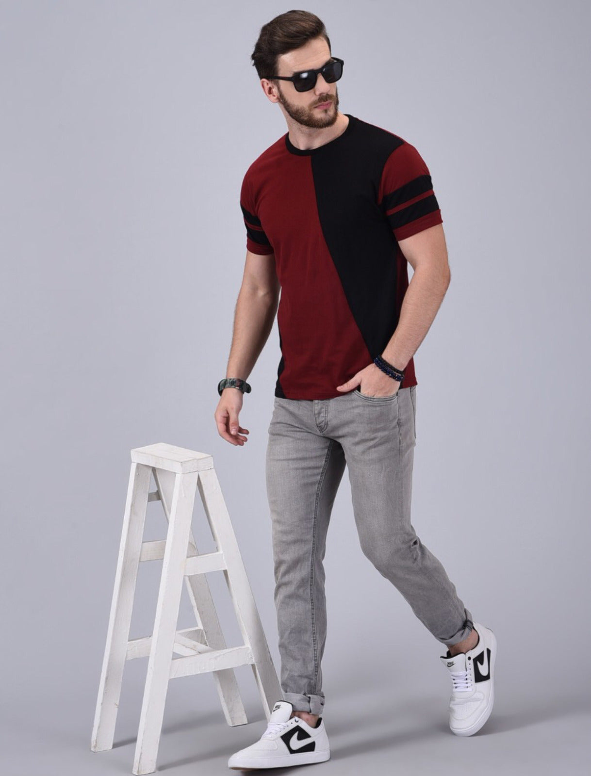 Men's Maroon Half Sleeves Cotton T-Shirt – Modern & Trendy