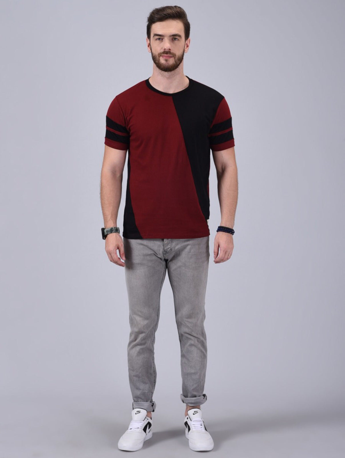 Men's Maroon Half Sleeves Cotton T-Shirt – Modern & Trendy