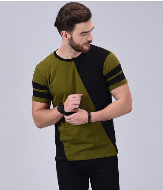 Men's Olive Half Sleeves Cotton T-Shirt – Modern & Trendy