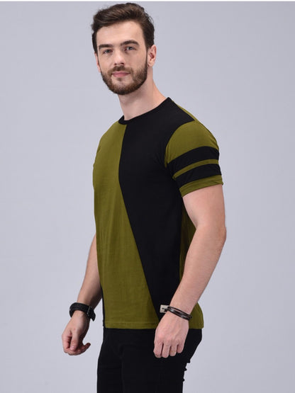 Men's Olive Half Sleeves Cotton T-Shirt – Modern & Trendy