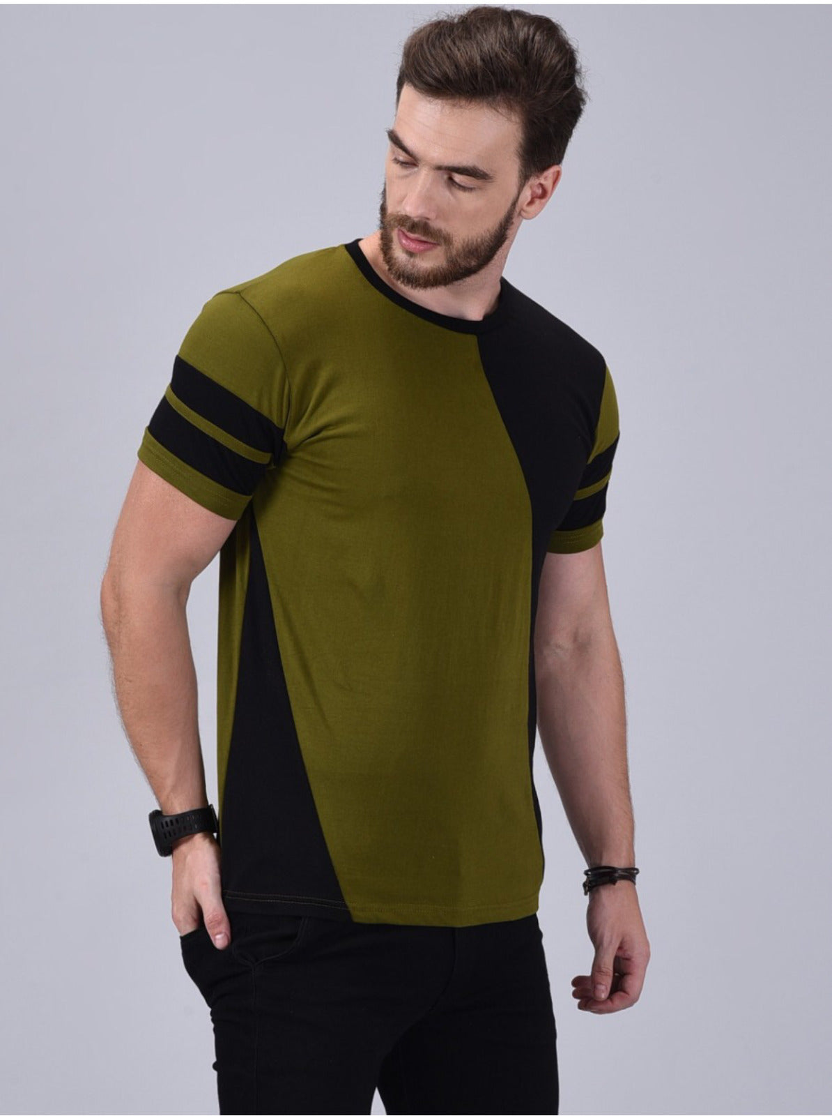 Men's Olive Half Sleeves Cotton T-Shirt – Modern & Trendy