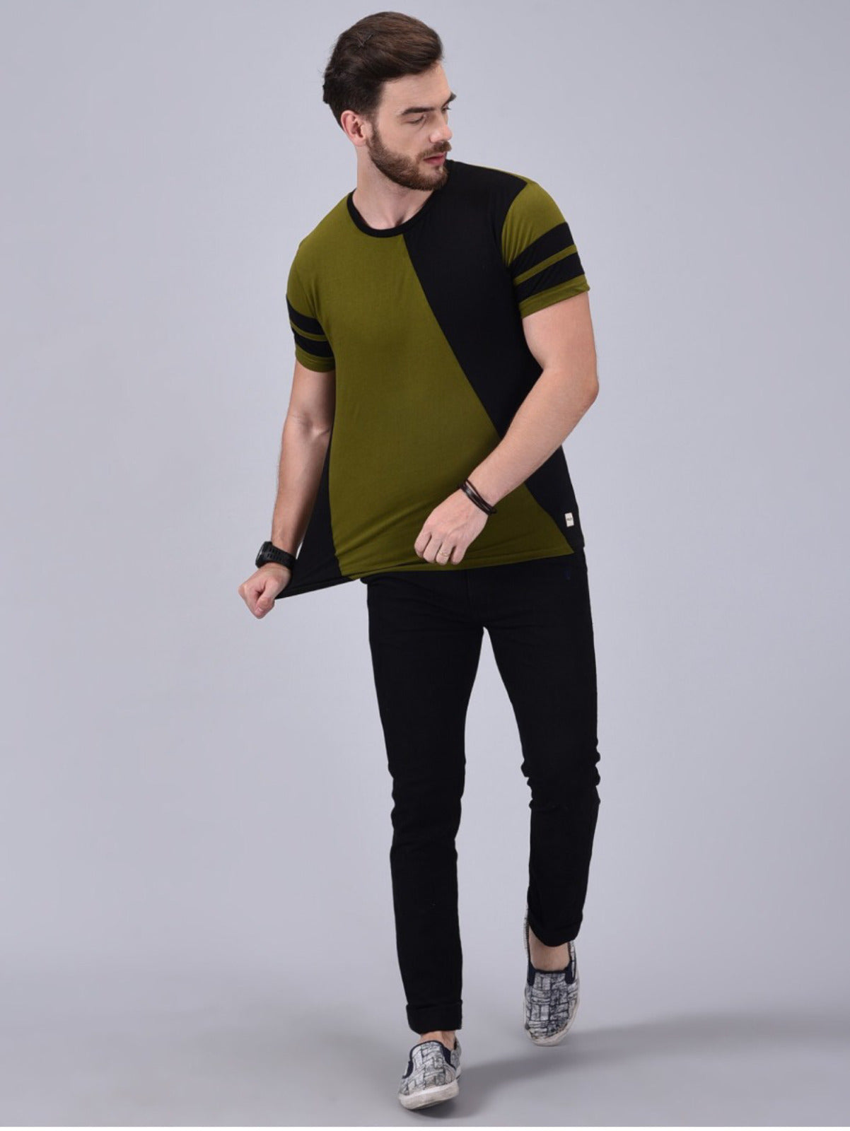 Men's Olive Half Sleeves Cotton T-Shirt – Modern & Trendy