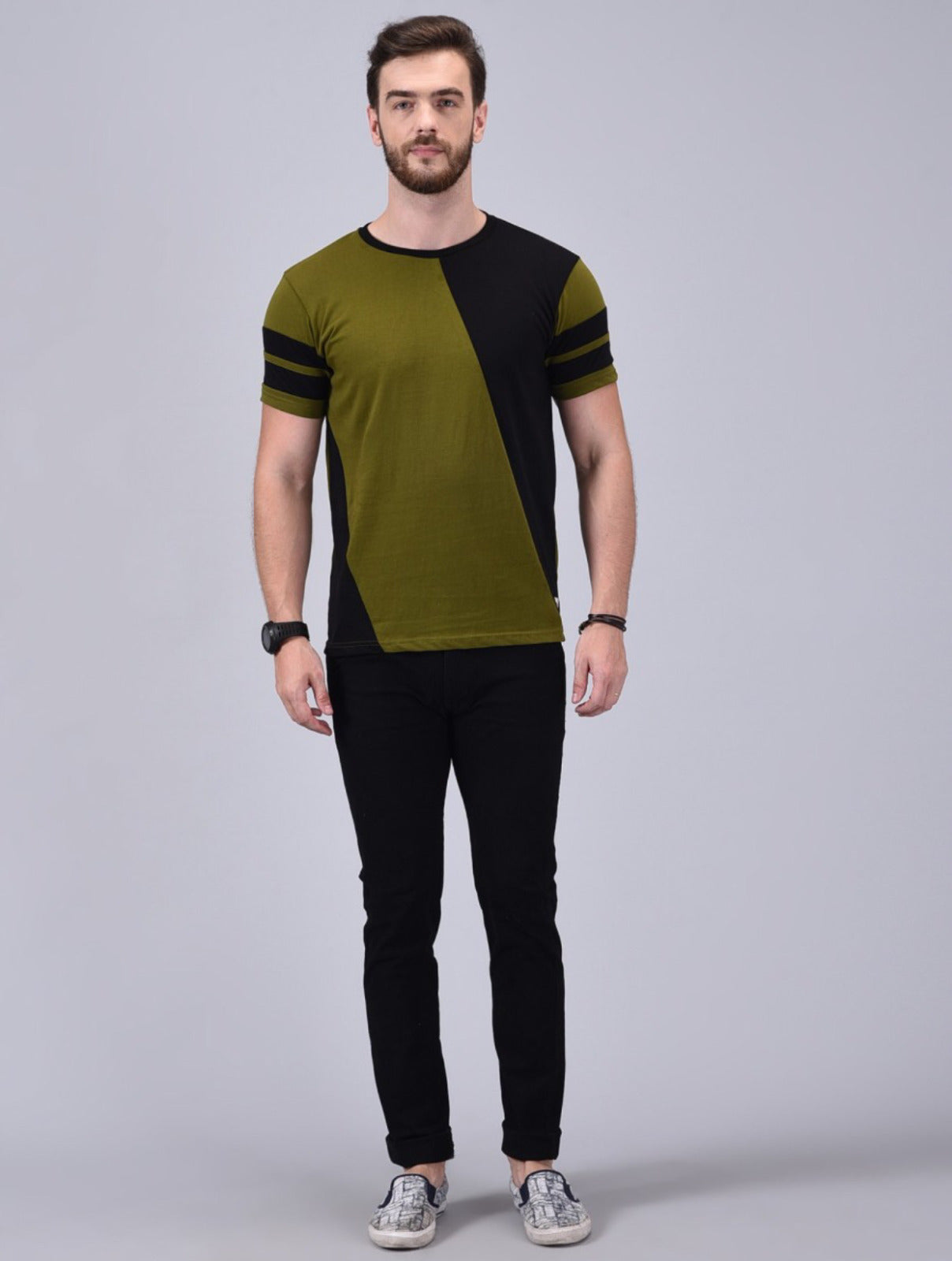 Men's Olive Half Sleeves Cotton T-Shirt – Modern & Trendy