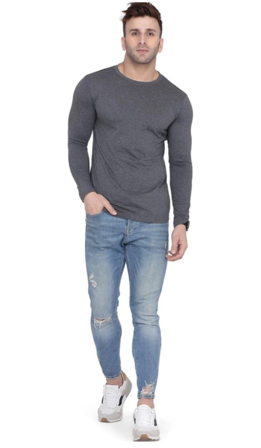 Men Crew Neck Cotton Blend Full Sleeves Regular Fit T-Shirt