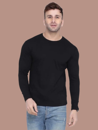 Men's Black Full Sleeves T-Shirt – Pure Cotton Casual Tee