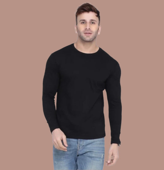 Men's Black Full Sleeves T-Shirt – Pure Cotton Casual Tee