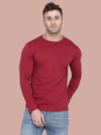 Men's Maroon Full Sleeves T-Shirt – Pure Cotton Casual Wear