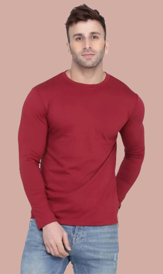 Men's Maroon Full Sleeves T-Shirt – Pure Cotton Casual Wear