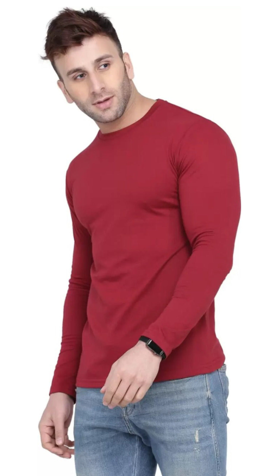 Men's Maroon Full Sleeves T-Shirt – Pure Cotton Casual Wear