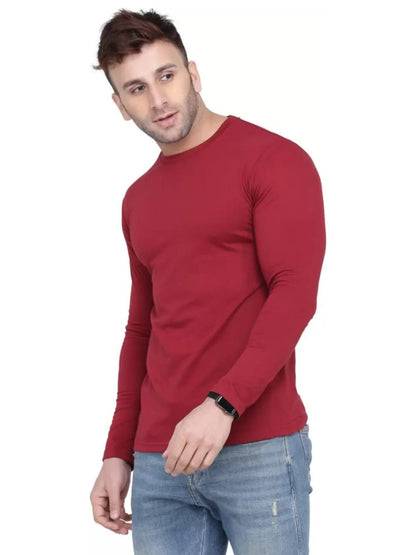 Men's Maroon Full Sleeves T-Shirt – Pure Cotton Casual Wear