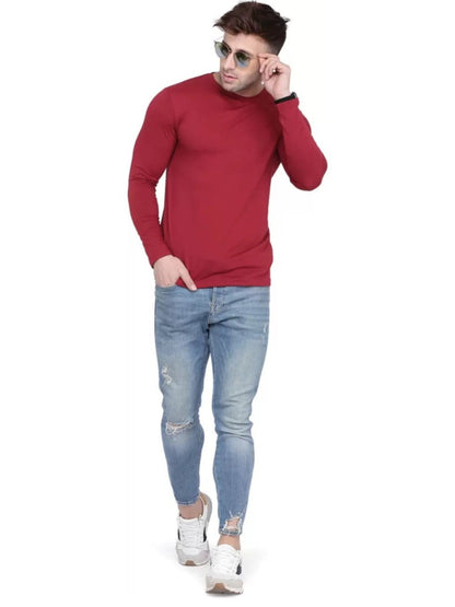 Men's Maroon Full Sleeves T-Shirt – Pure Cotton Casual Wear