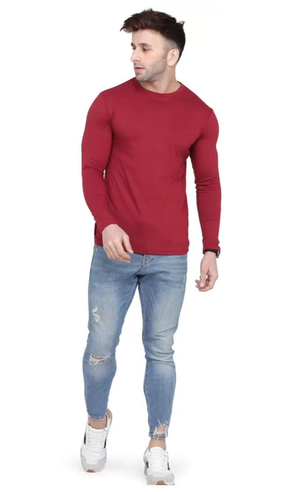 Men's Maroon Full Sleeves T-Shirt – Pure Cotton Casual Wear