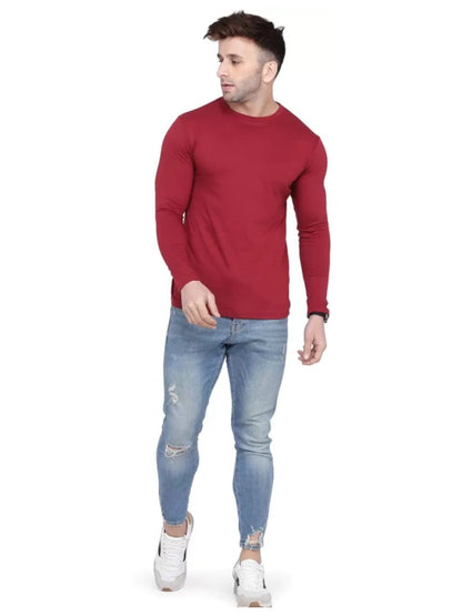 Men's Maroon Full Sleeves T-Shirt – Pure Cotton Casual Wear