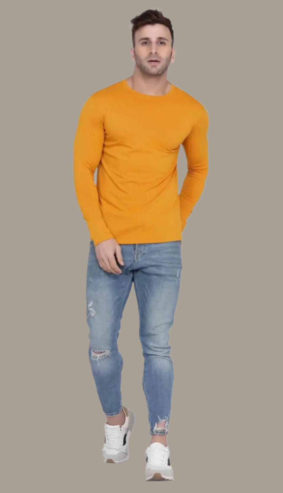 Men's Yellow Full Sleeves T-Shirt – Pure Cotton Casual Wear