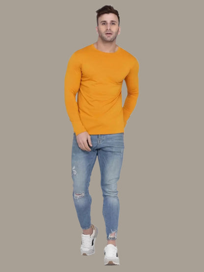 Men's Yellow Full Sleeves T-Shirt – Pure Cotton Casual Wear