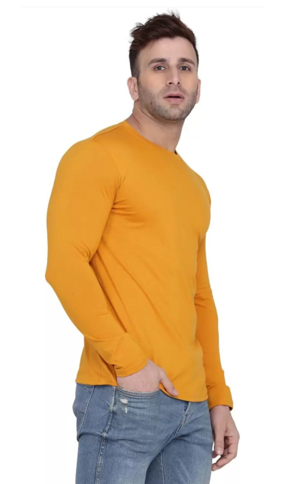 Men's Yellow Full Sleeves T-Shirt – Pure Cotton Casual Wear