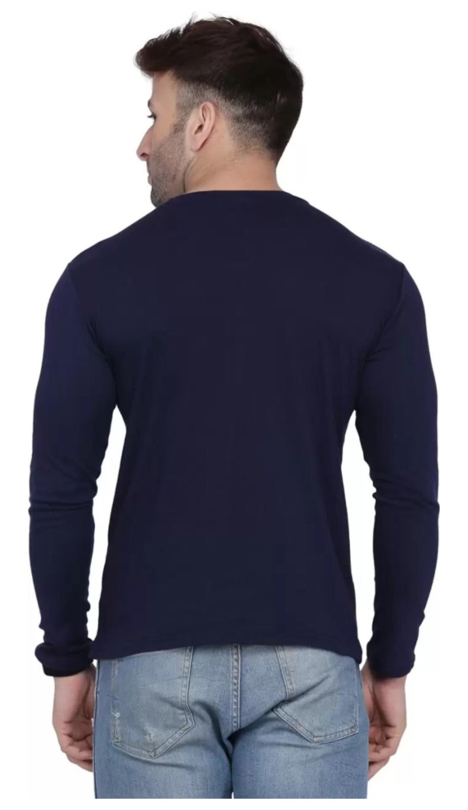 Men's Navy Blue Full Sleeves T-Shirt – Pure Cotton Casual Wear