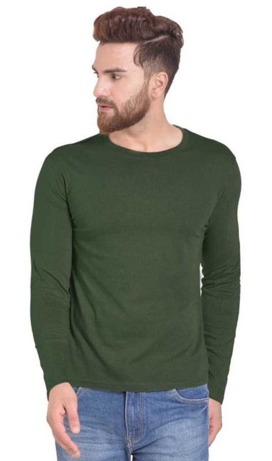 Men's Olive Full Sleeves T-Shirt – Pure Cotton Casual Wear