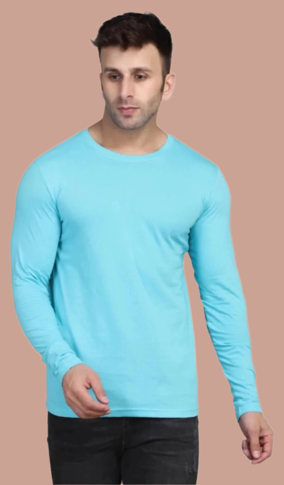 Men's Sky Blue Full Sleeves T-Shirt – Pure Cotton Casual Wear