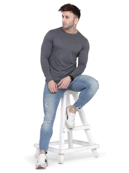 Men Crew Neck Cotton Blend Full Sleeves Regular Fit T-Shirt