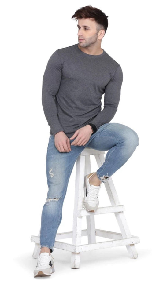 Men Crew Neck Cotton Blend Full Sleeves Regular Fit T-Shirt