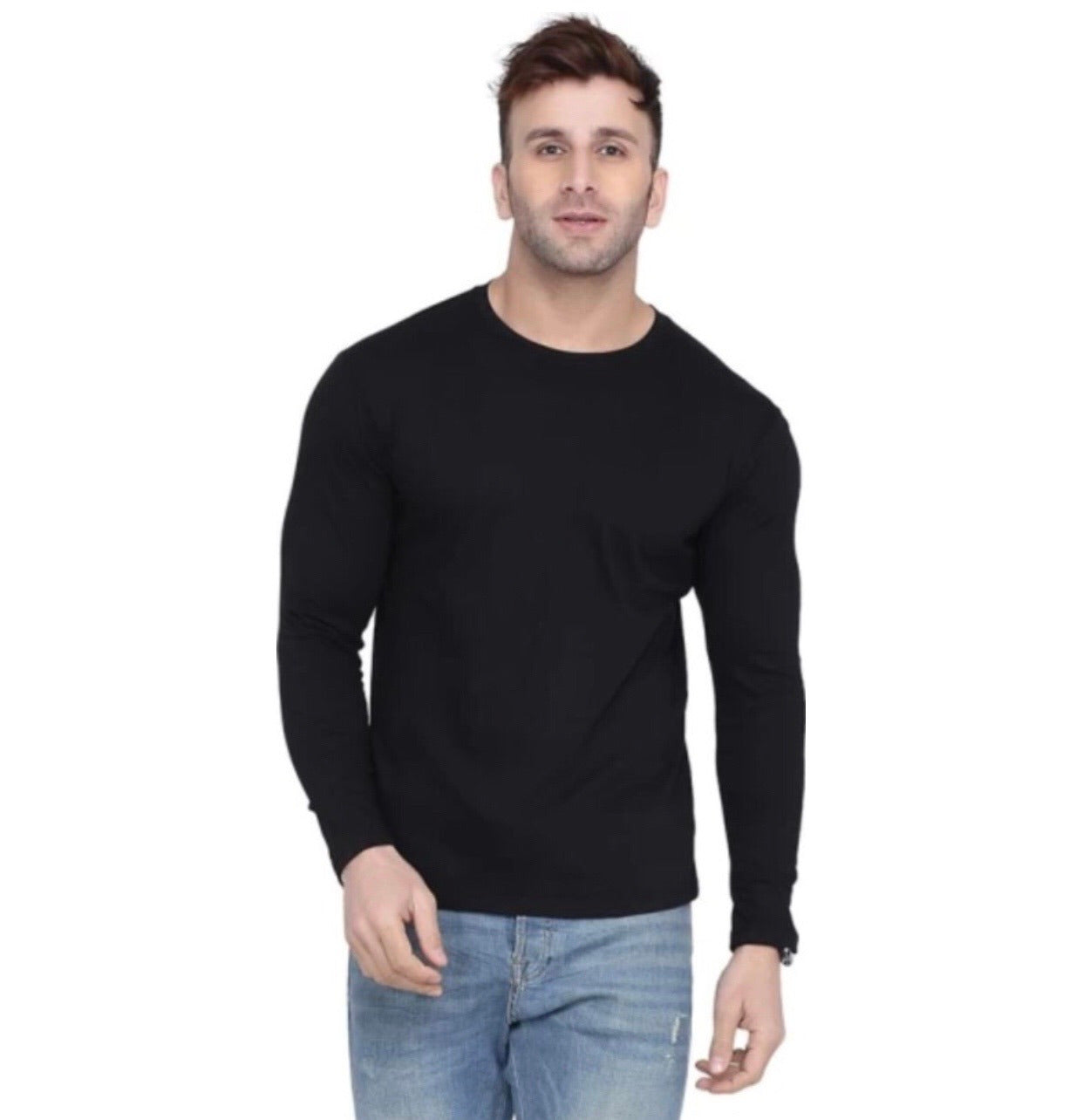 Men Crew Neck Cotton Blend Full Sleeves Regular Fit T-Shirt