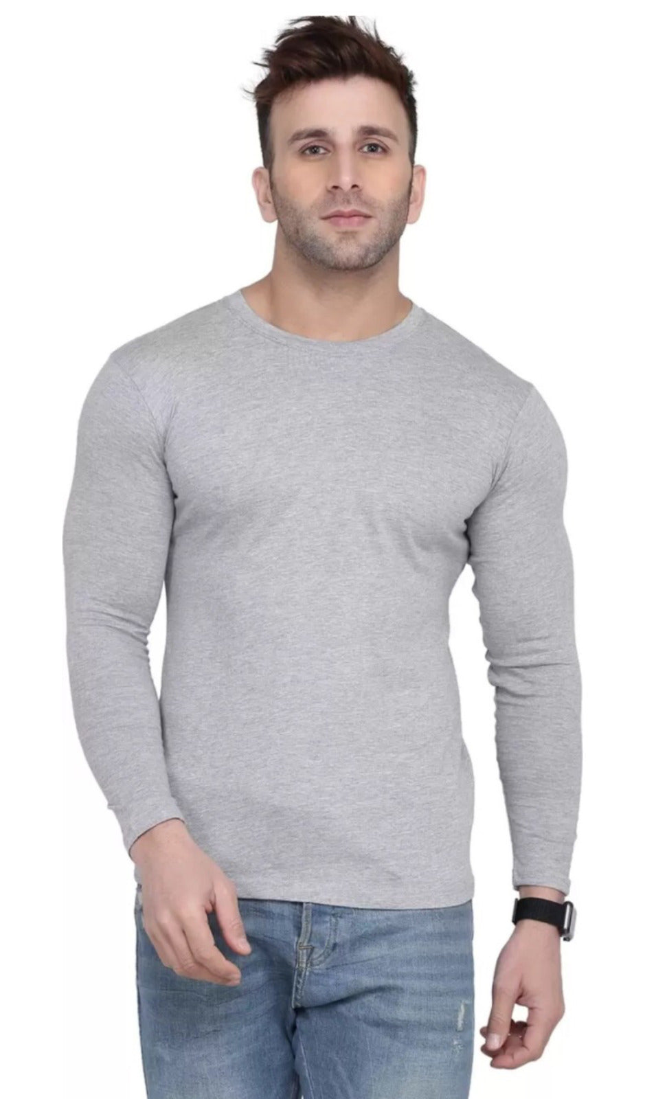 Men Crew Neck Cotton Blend Full Sleeves Regular Fit T-Shirt