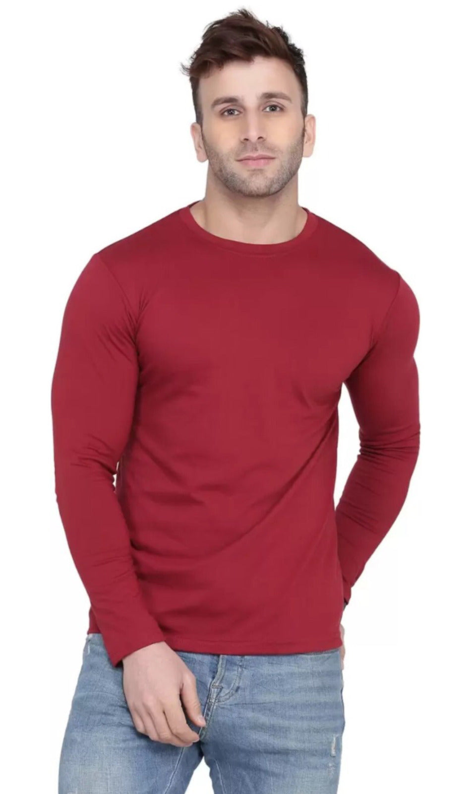 Men Crew Neck Cotton Blend Full Sleeves Regular Fit T-Shirt