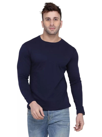 Men Crew Neck Cotton Blend Full Sleeves Regular Fit T-Shirt