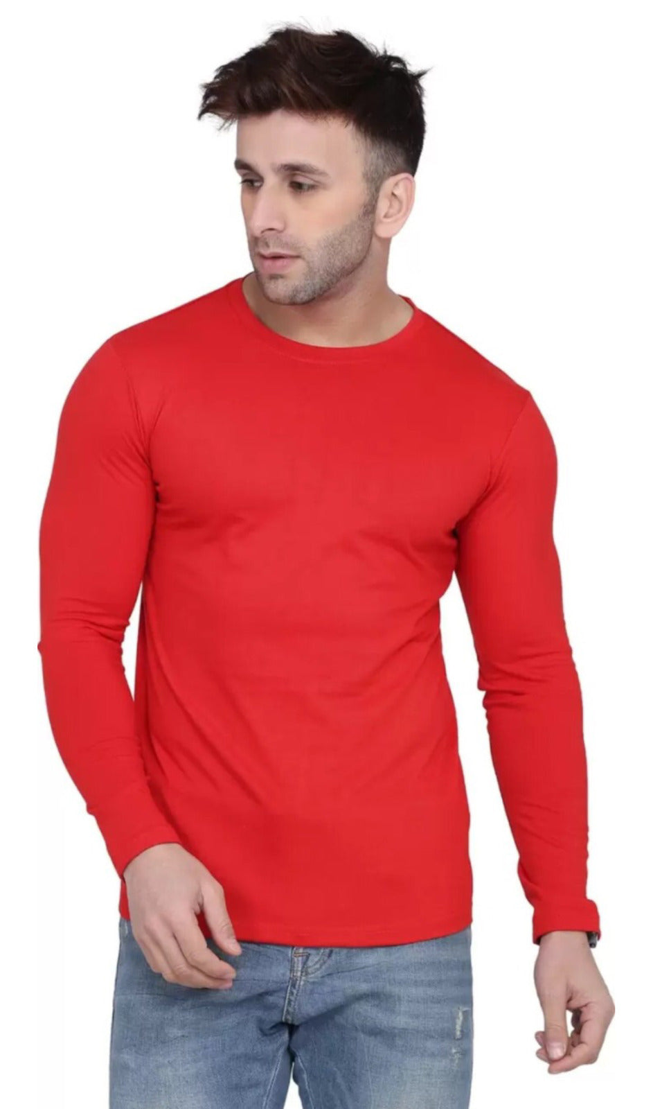 Men Crew Neck Cotton Blend Full Sleeves Regular Fit T-Shirt