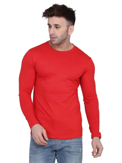 Men Crew Neck Cotton Blend Full Sleeves Regular Fit T-Shirt