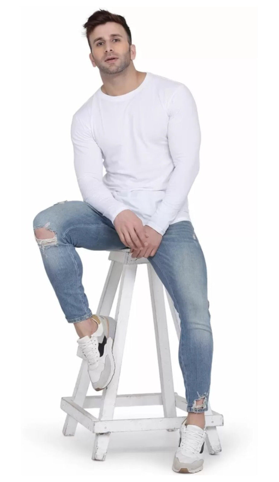 Men's White Full Sleeves T-Shirt – Pure Cotton Classic Wear