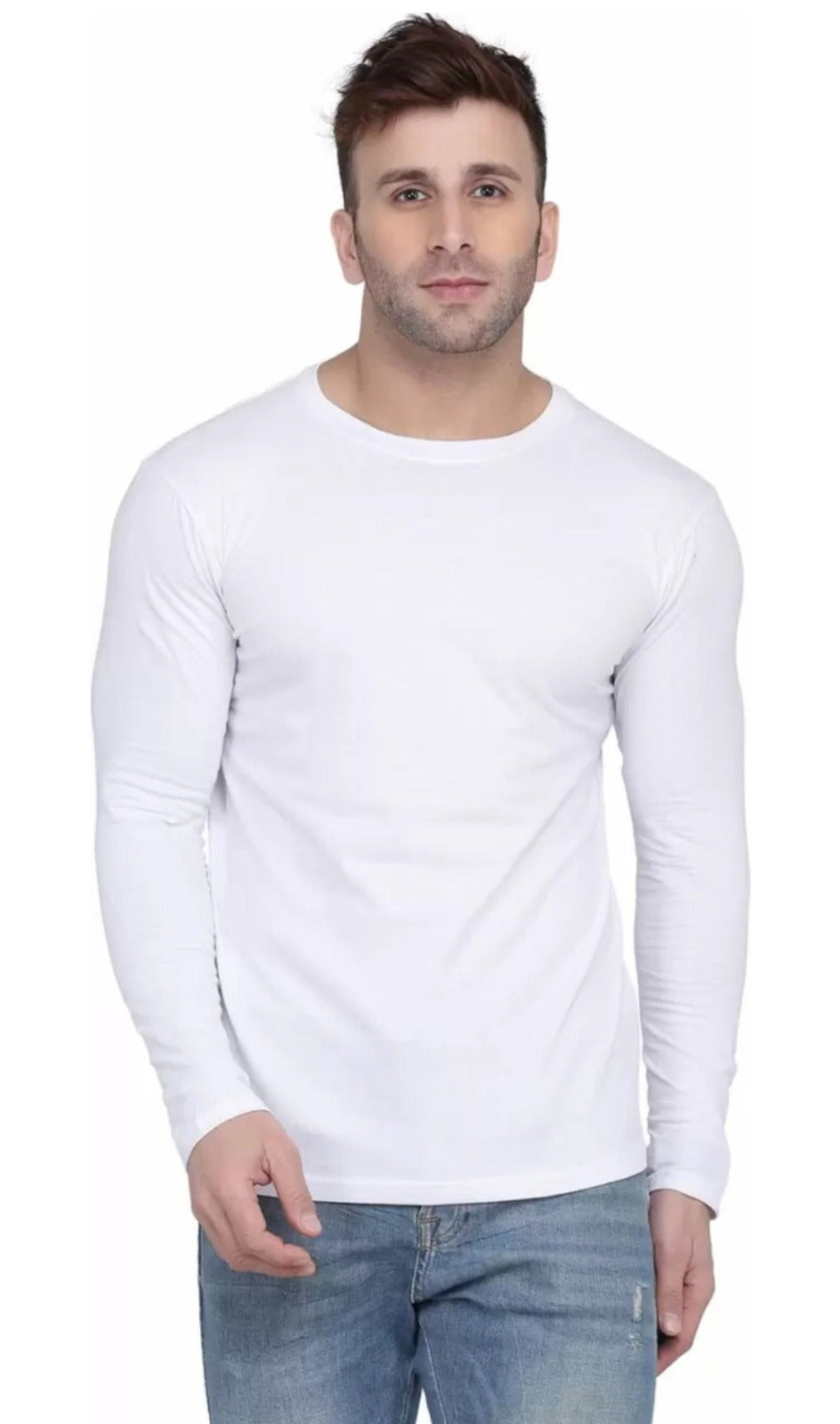 Men Crew Neck Cotton Blend Full Sleeves Regular Fit T-Shirt