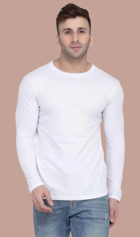 Men's White Full Sleeves T-Shirt – Pure Cotton Classic Wear