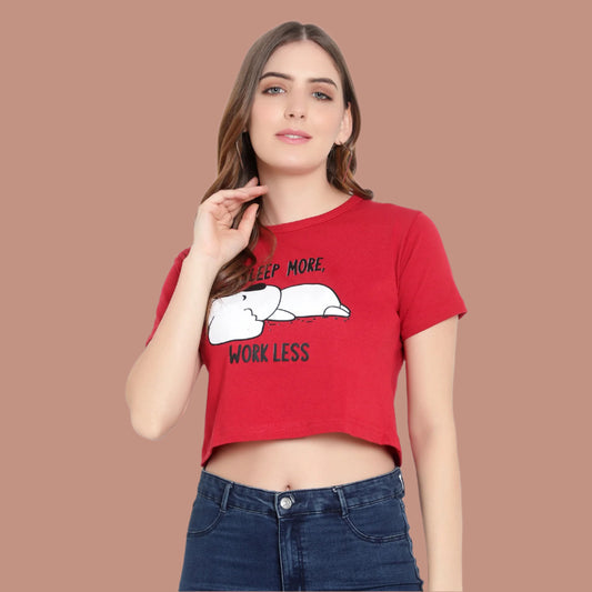 Women's Red Crop Top – Half Sleeves Cotton T-Shirt