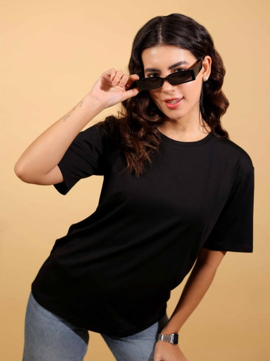 Women black tshirt round nack half sleeves cotton tshirt